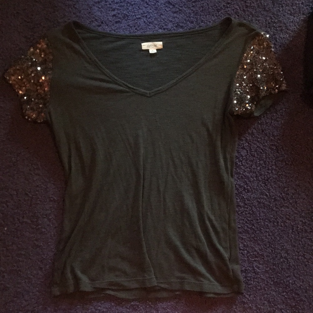 Grey sequin sleeve top